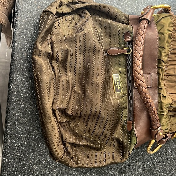 Vintage Prada Nylon Hobo Arm Bag | Olive Green Braided Handle Gold Hardware - Picture 5 of 10